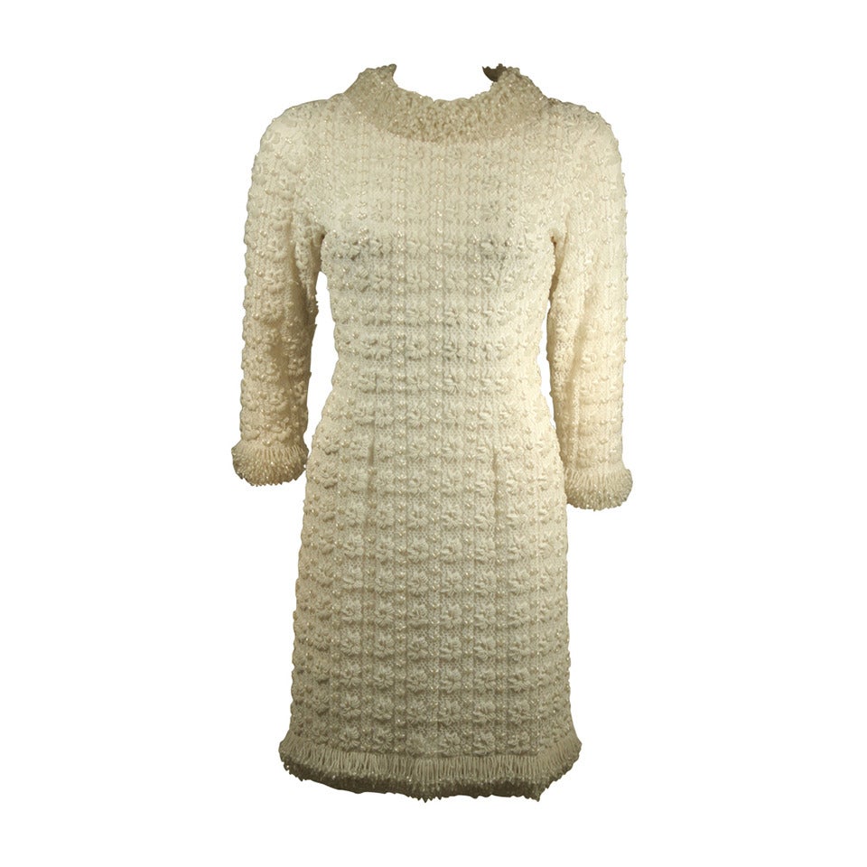 1960's White Beaded Cocktail Dress