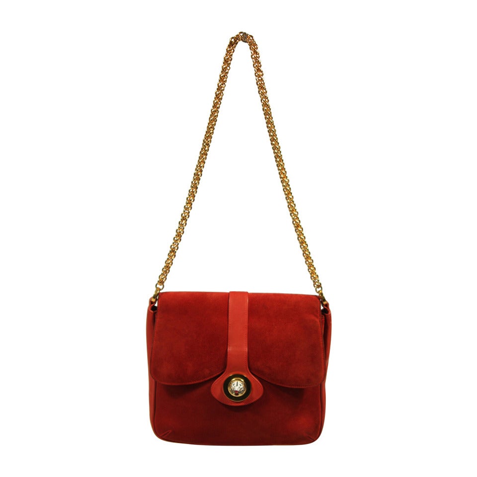 Gucci Red Rust Colored Suede Purse with Enamel Tiger Clasp