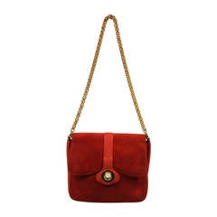 Gucci Red Rust Colored Suede Purse with Enamel Tiger Clasp