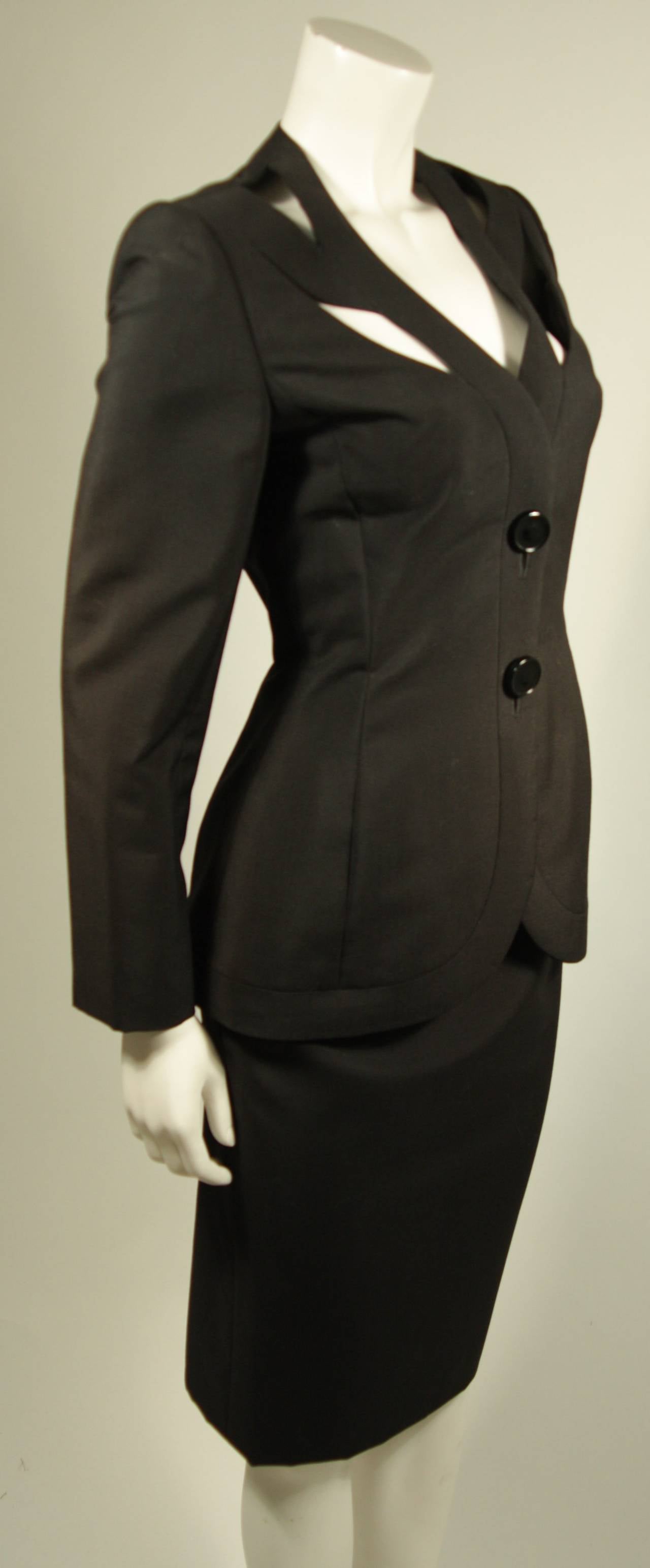 GALANOS HAUTE COUTURE Betsy Bloomingdale Black Skirt Suit with Cut-Out Details In Excellent Condition In Los Angeles, CA