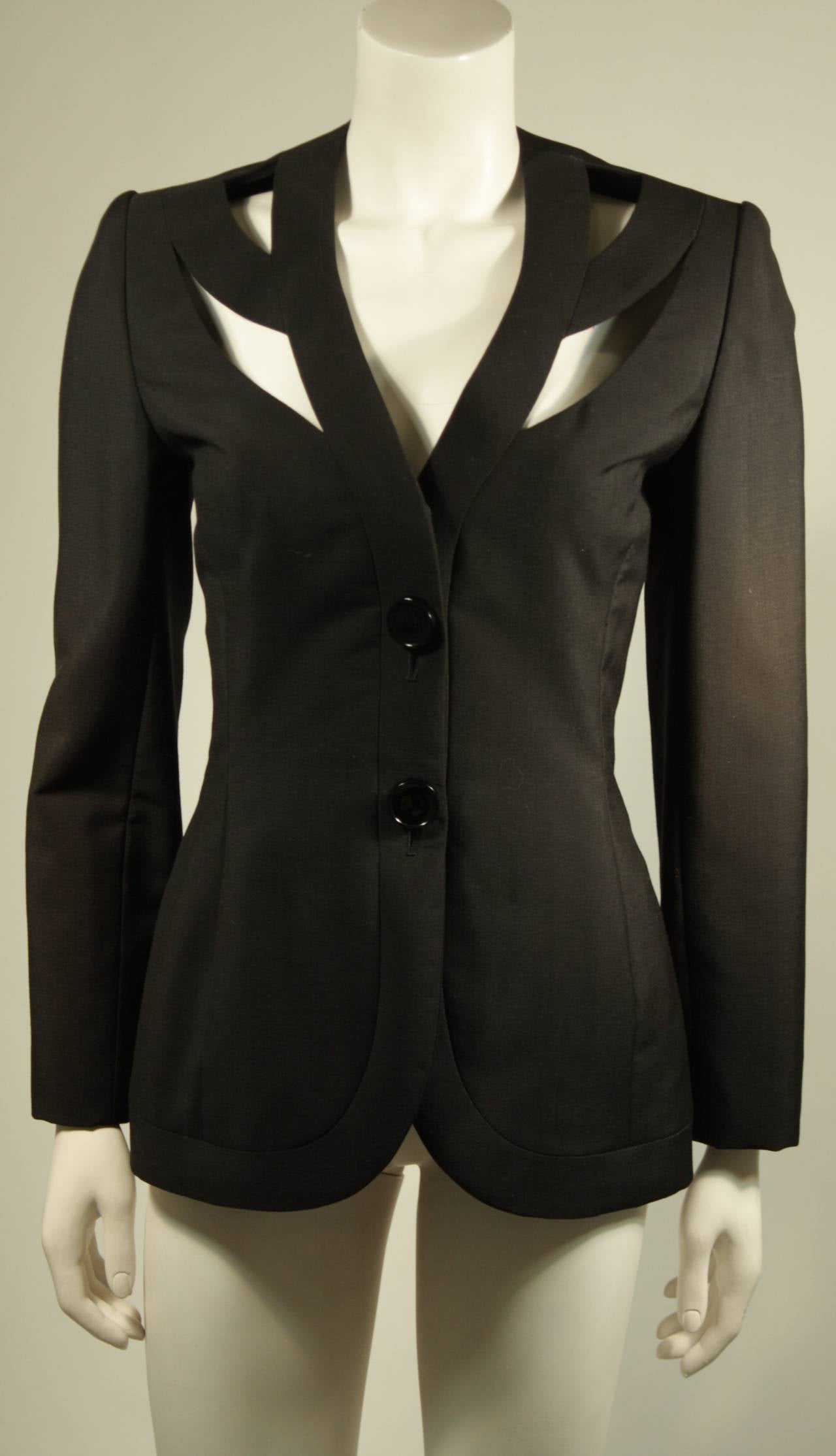 GALANOS HAUTE COUTURE Betsy Bloomingdale Black Skirt Suit with Cut-Out Details 4