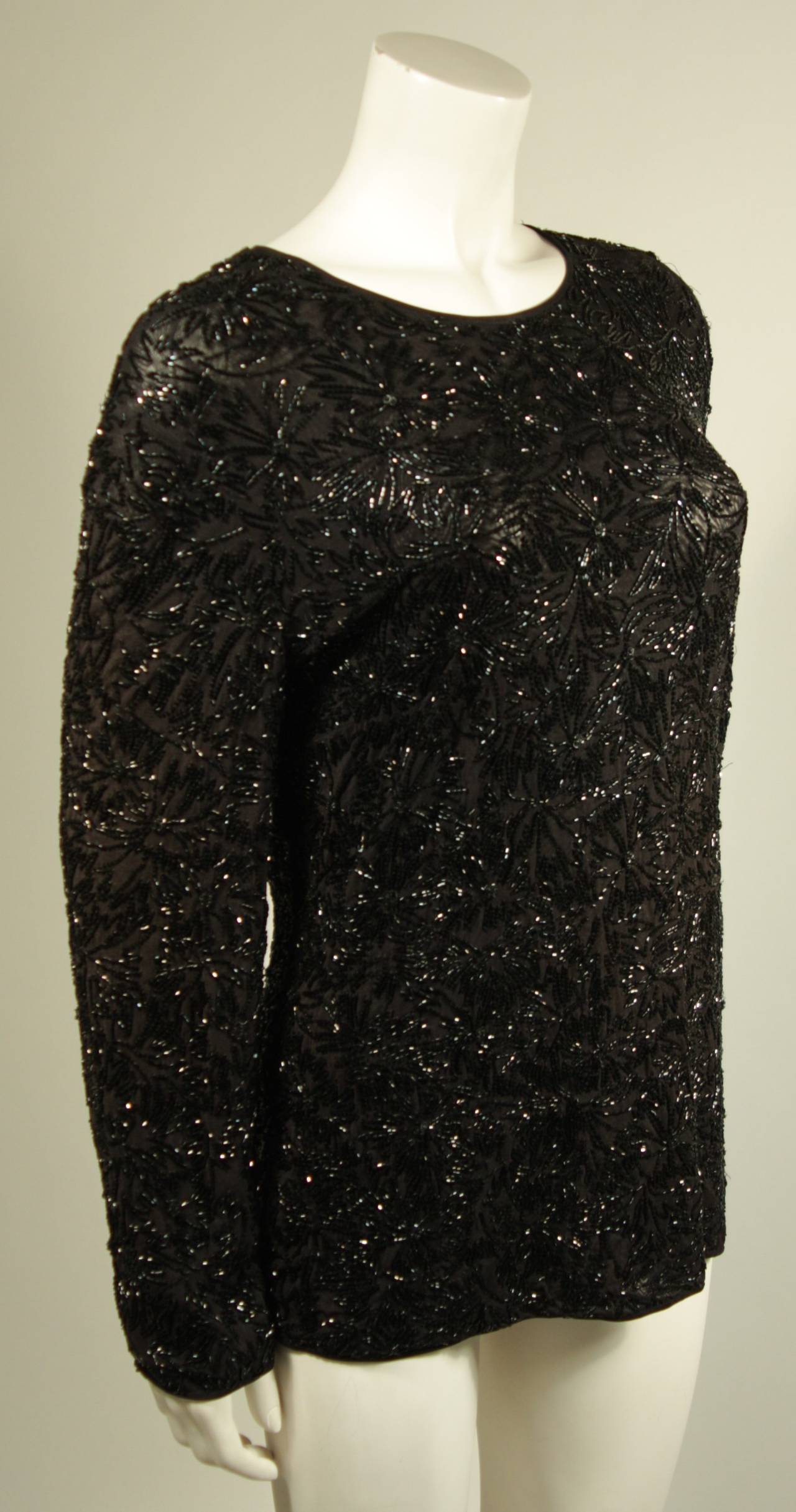 Giorgio Armani Black Beaded Blouse Size 10 In Excellent Condition In Los Angeles, CA