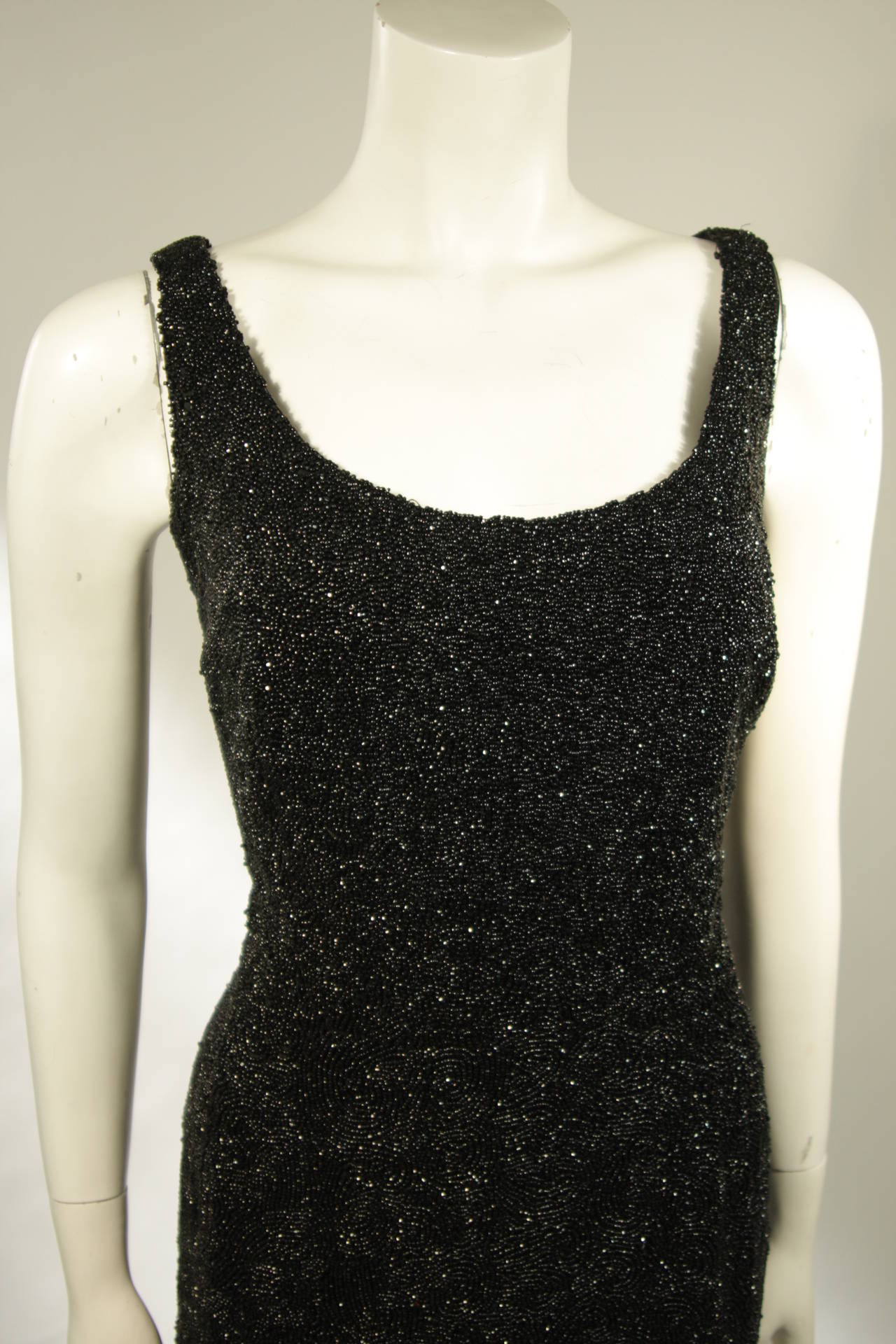 1960's Rare Black Caviar Beaded Cocktail Dress Size Large In Excellent Condition For Sale In Los Angeles, CA