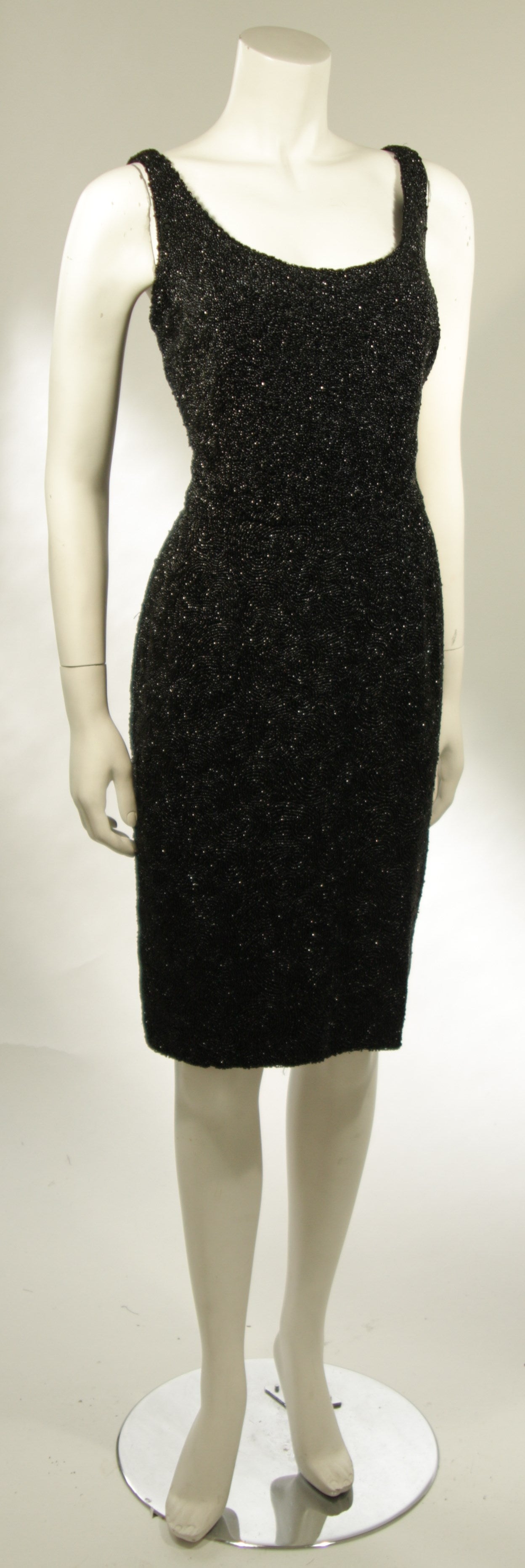 Women's 1960's Rare Black Caviar Beaded Cocktail Dress Size Large For Sale