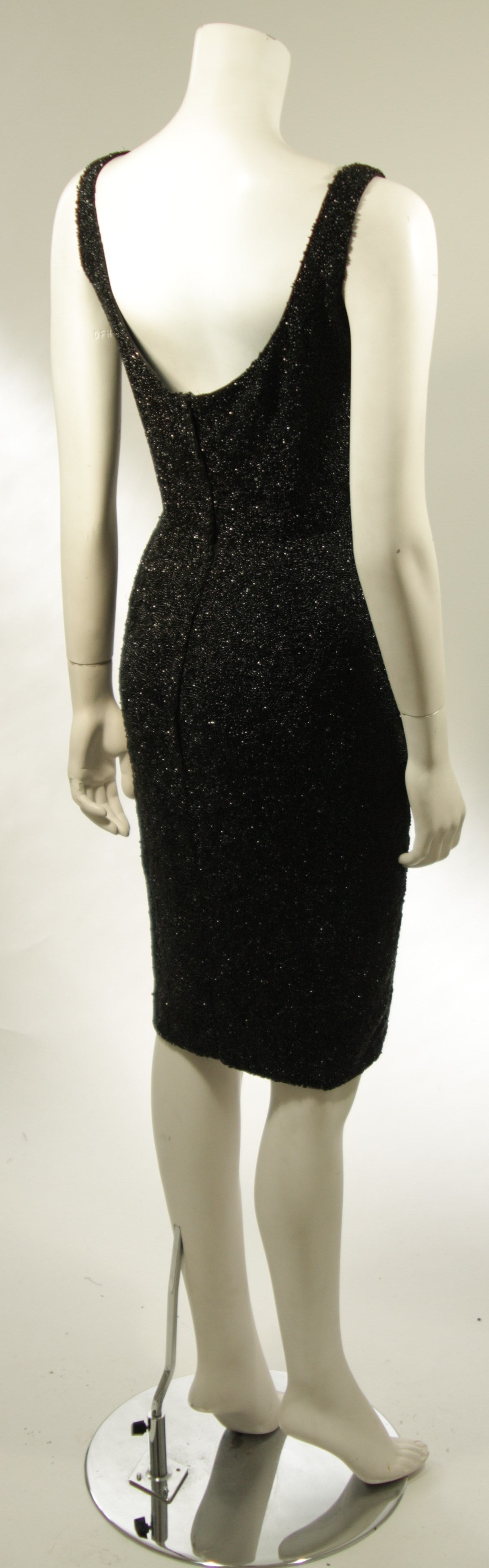 1960's Rare Black Caviar Beaded Cocktail Dress Size Large For Sale 2