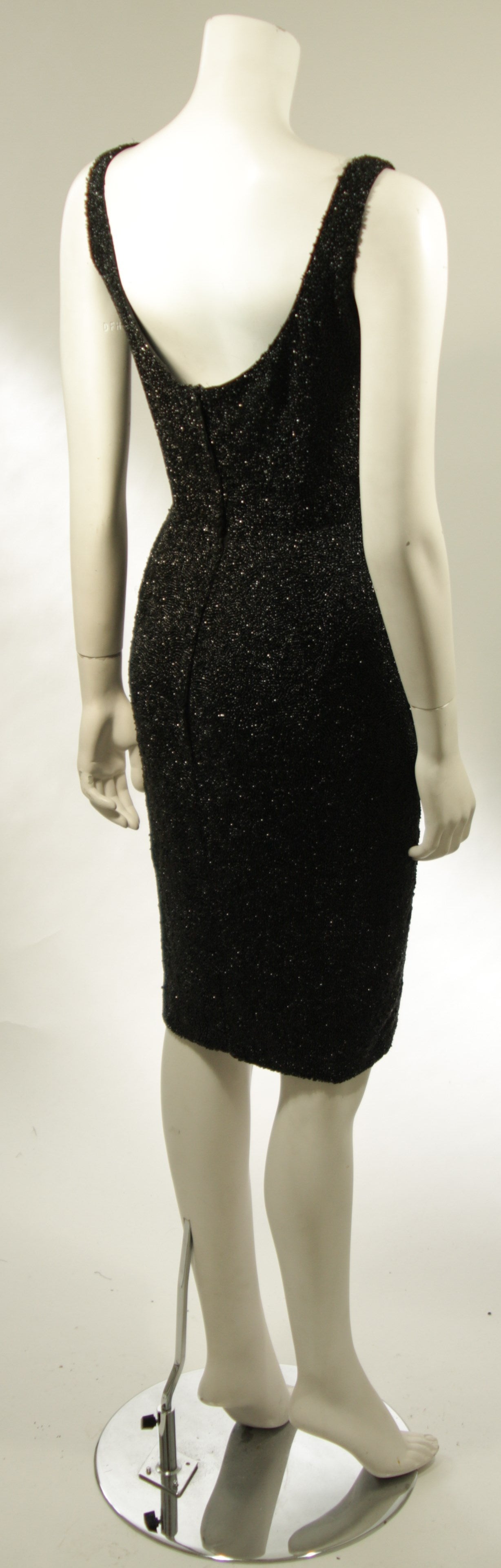 1960's Rare Black Caviar Beaded Cocktail Dress Size Large For Sale 3