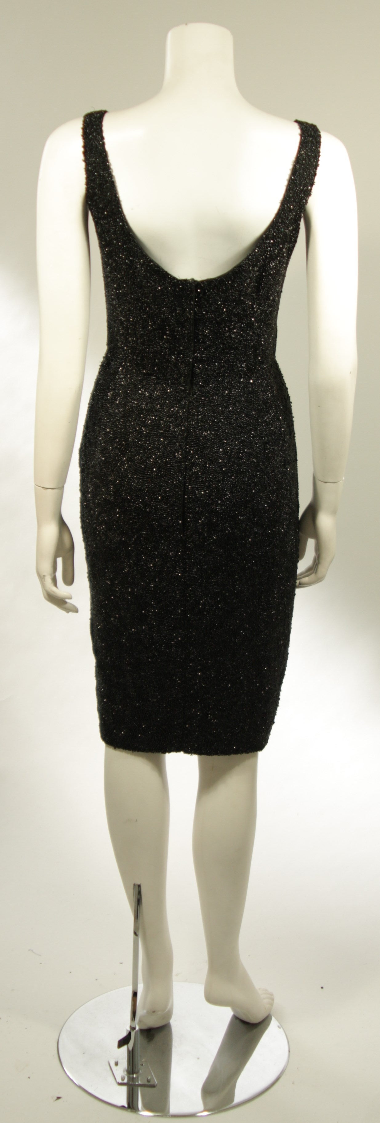 1960's Rare Black Caviar Beaded Cocktail Dress Size Large For Sale 5