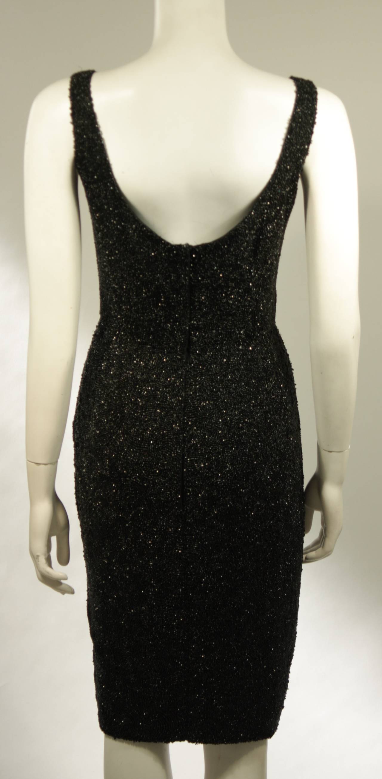 1960's Rare Black Caviar Beaded Cocktail Dress Size Large For Sale at ...