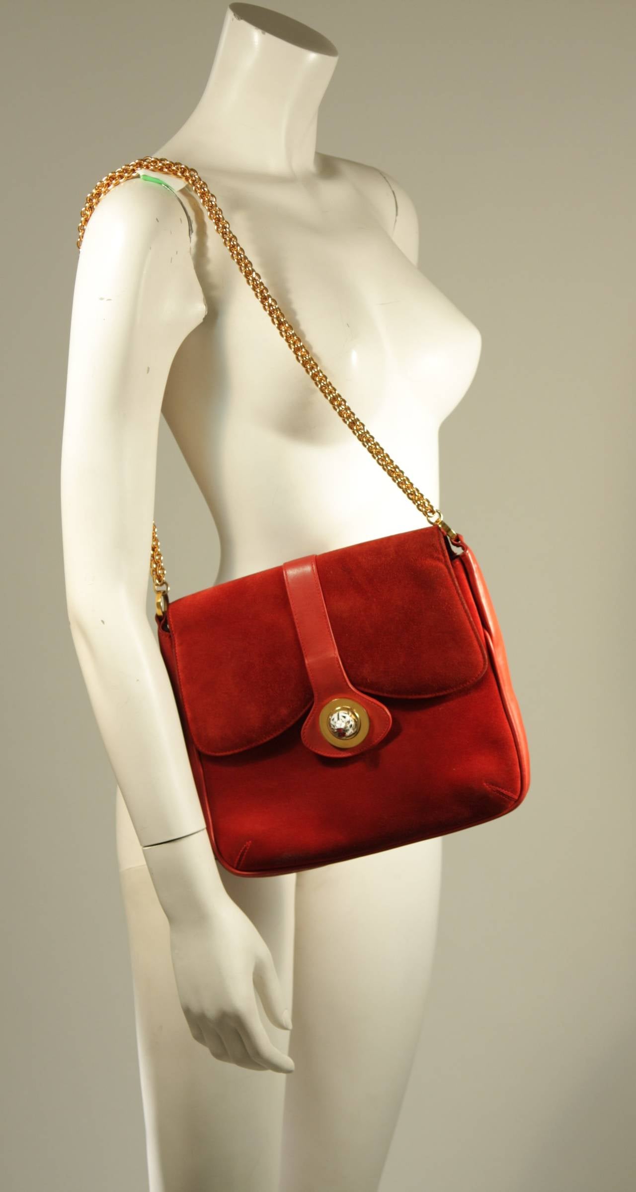Gucci Red Rust Colored Suede Purse with Enamel Tiger Clasp 2