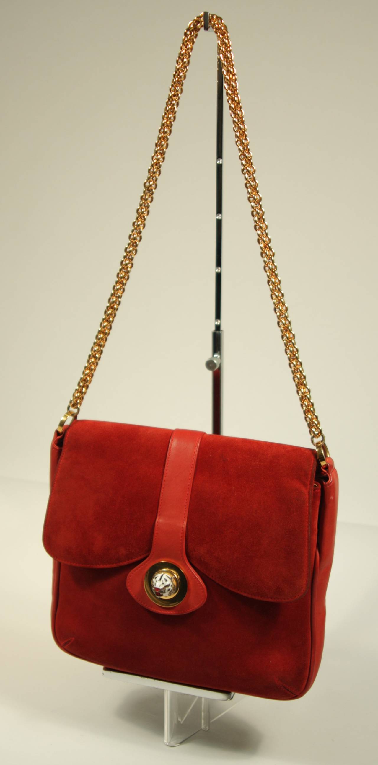 Gucci Red Rust Colored Suede Purse with Enamel Tiger Clasp at 1stdibs