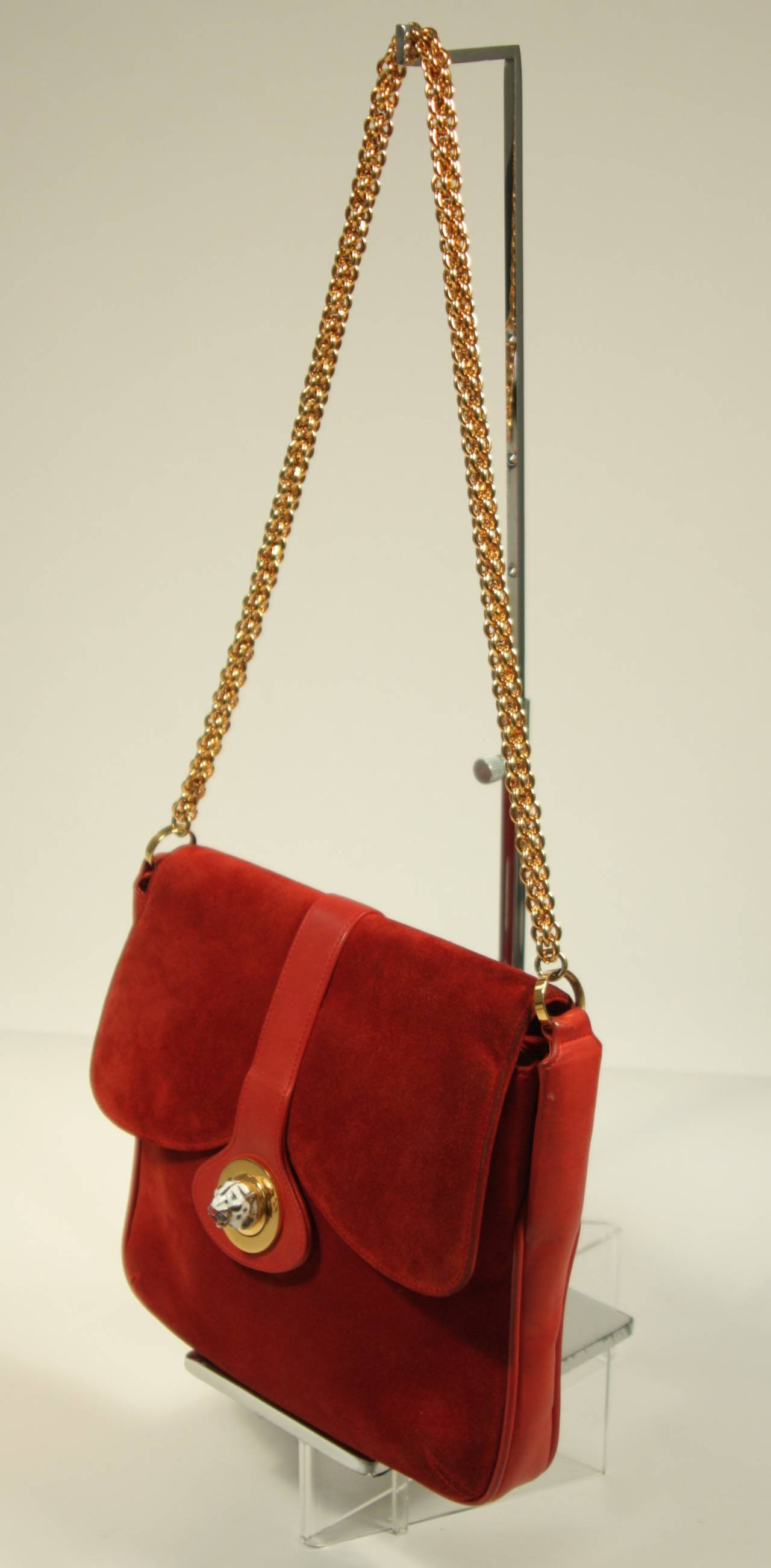Gucci Red Rust Colored Suede Purse with Enamel Tiger Clasp at 1stdibs