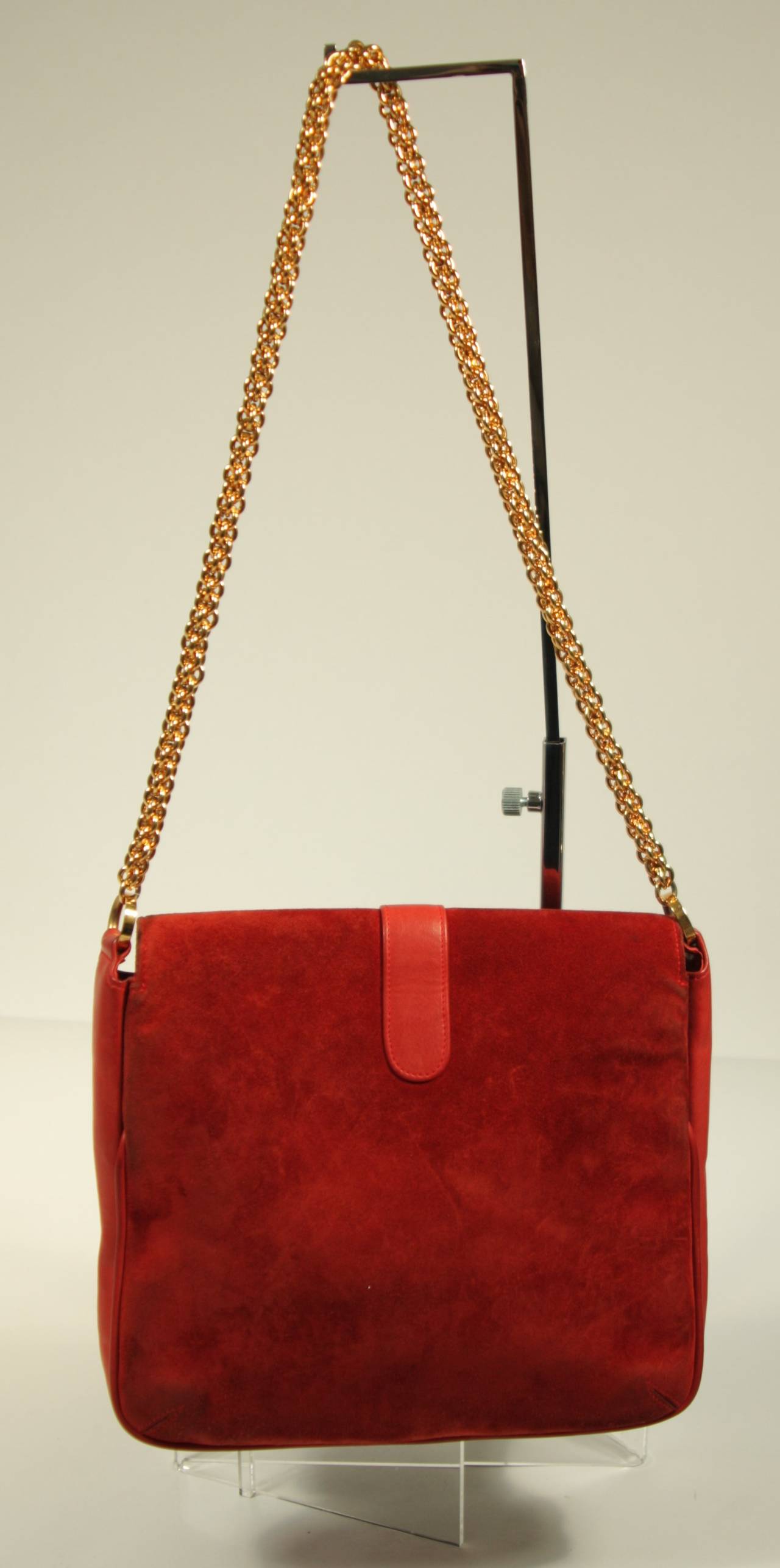 Women's Gucci Red Rust Colored Suede Purse with Enamel Tiger Clasp