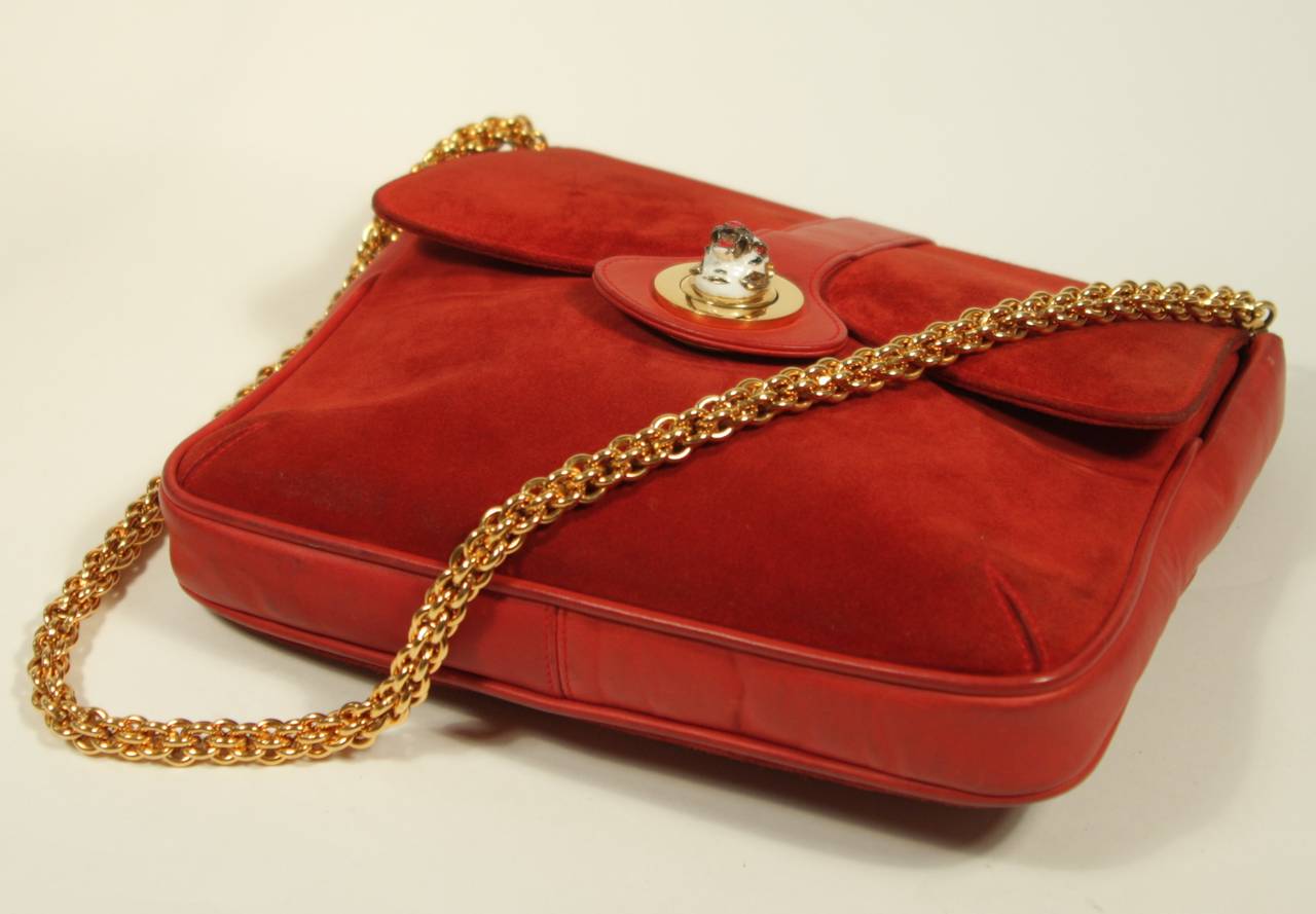 Gucci Red Rust Colored Suede Purse with Enamel Tiger Clasp 3