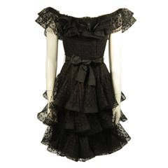 Scassi Black Ruffled Polka Dot Mesh Cocktail Dress Size 10 Vintage Scassi Black Ruffled Polka Dot Mesh Cocktail Dress Size 10