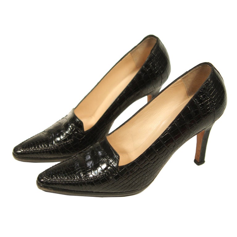Black crocodile heels on sale