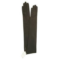 Vintage Christian Dior Black Long Leather Gloves Unused Size 7 1/2