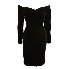 Oscar De La Renta Brown Velvet Cocktail Dress with Ruched Skirt Size 6 3
