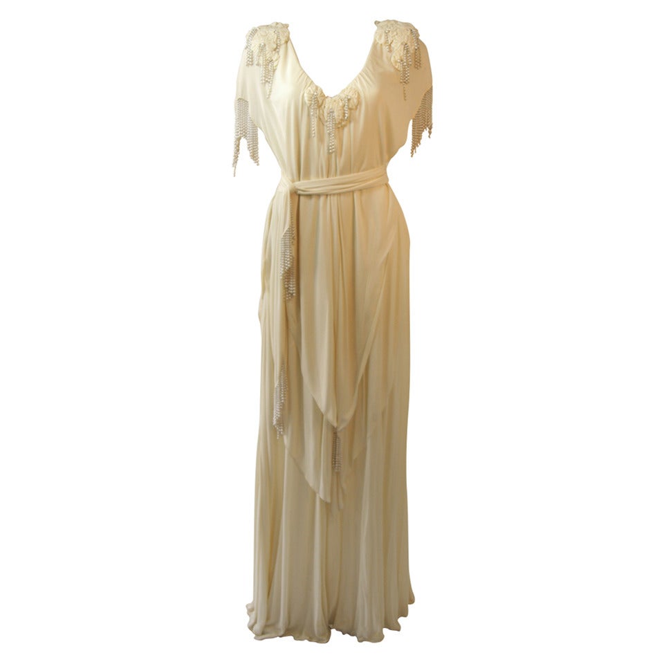 Holly's Harp Off White Jersey Gown with Pearls