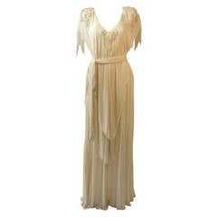 Vintage Holly's Harp Off White Jersey Gown with Pearls