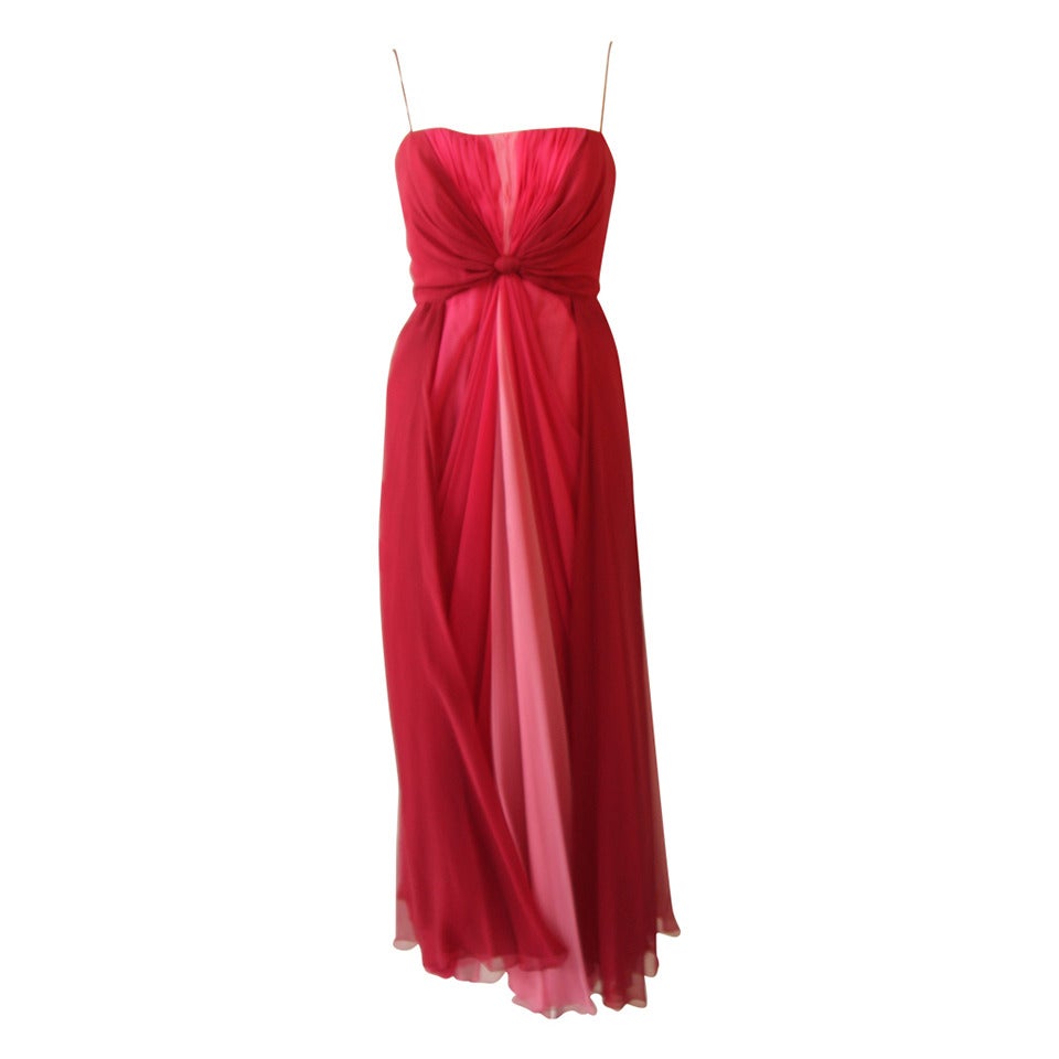 Myer Kahan Rose and Pink Chiffon Gown For Sale