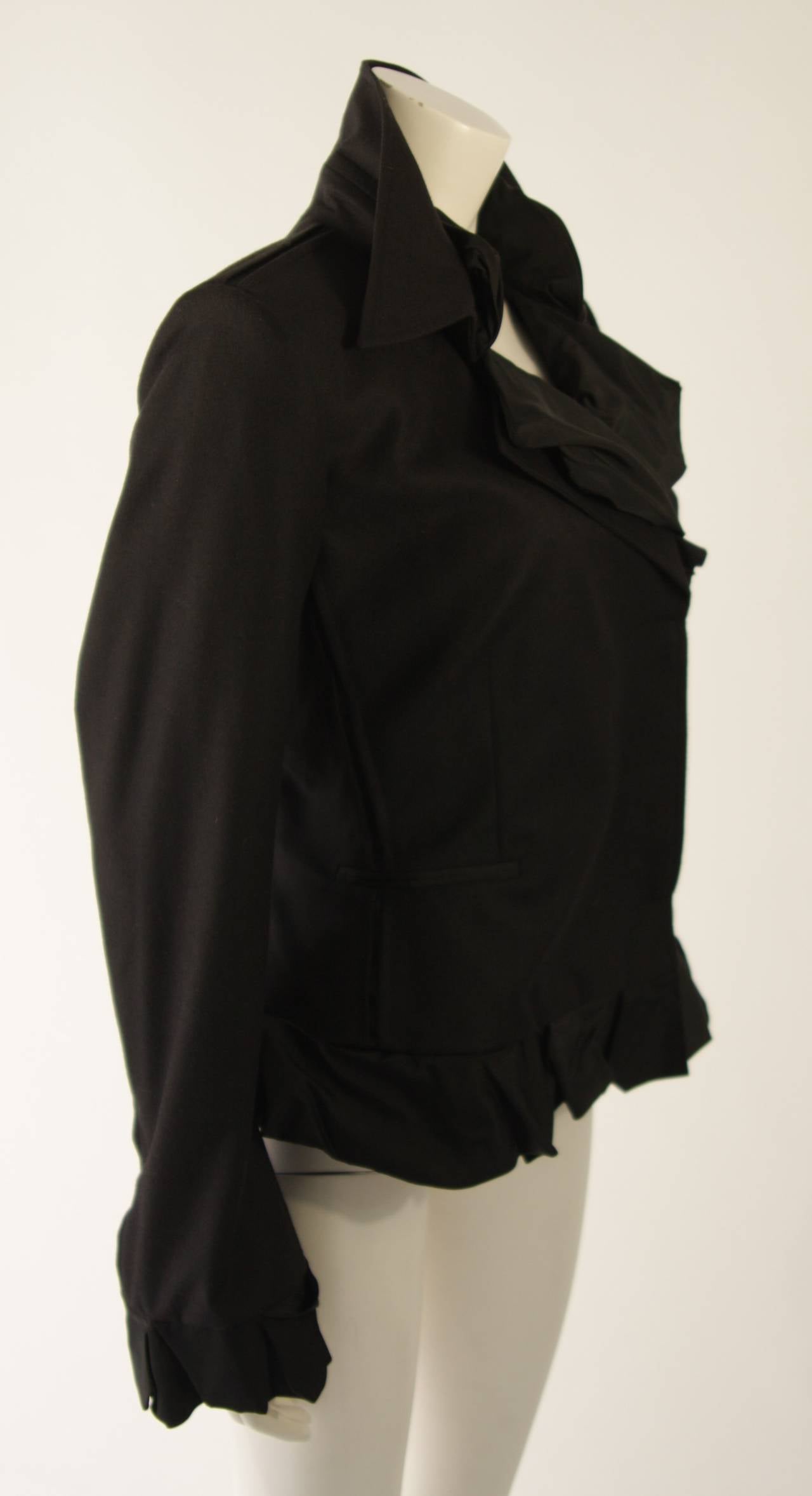 Women's Yves Saint Laurent Black Wool Jacket with Silk Trim Size 42
