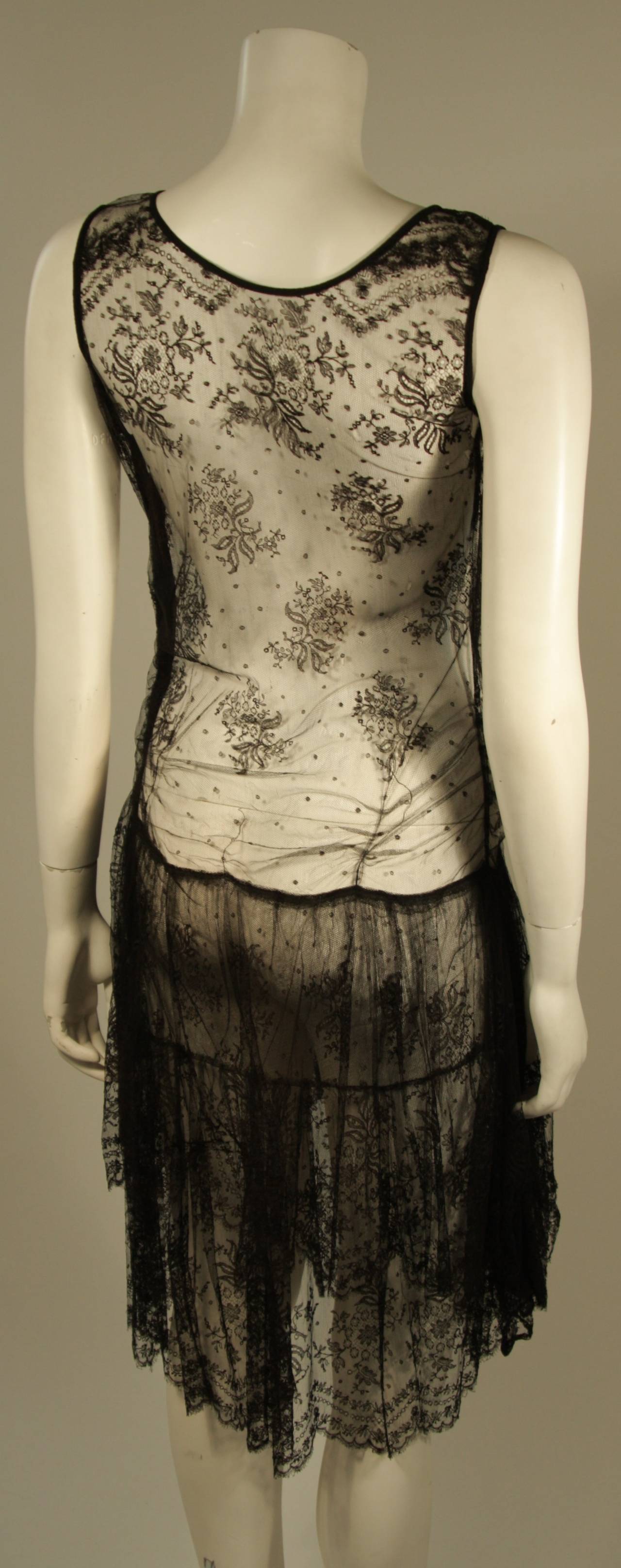 Women's Black French Lace Drop Waist Dress For Sale