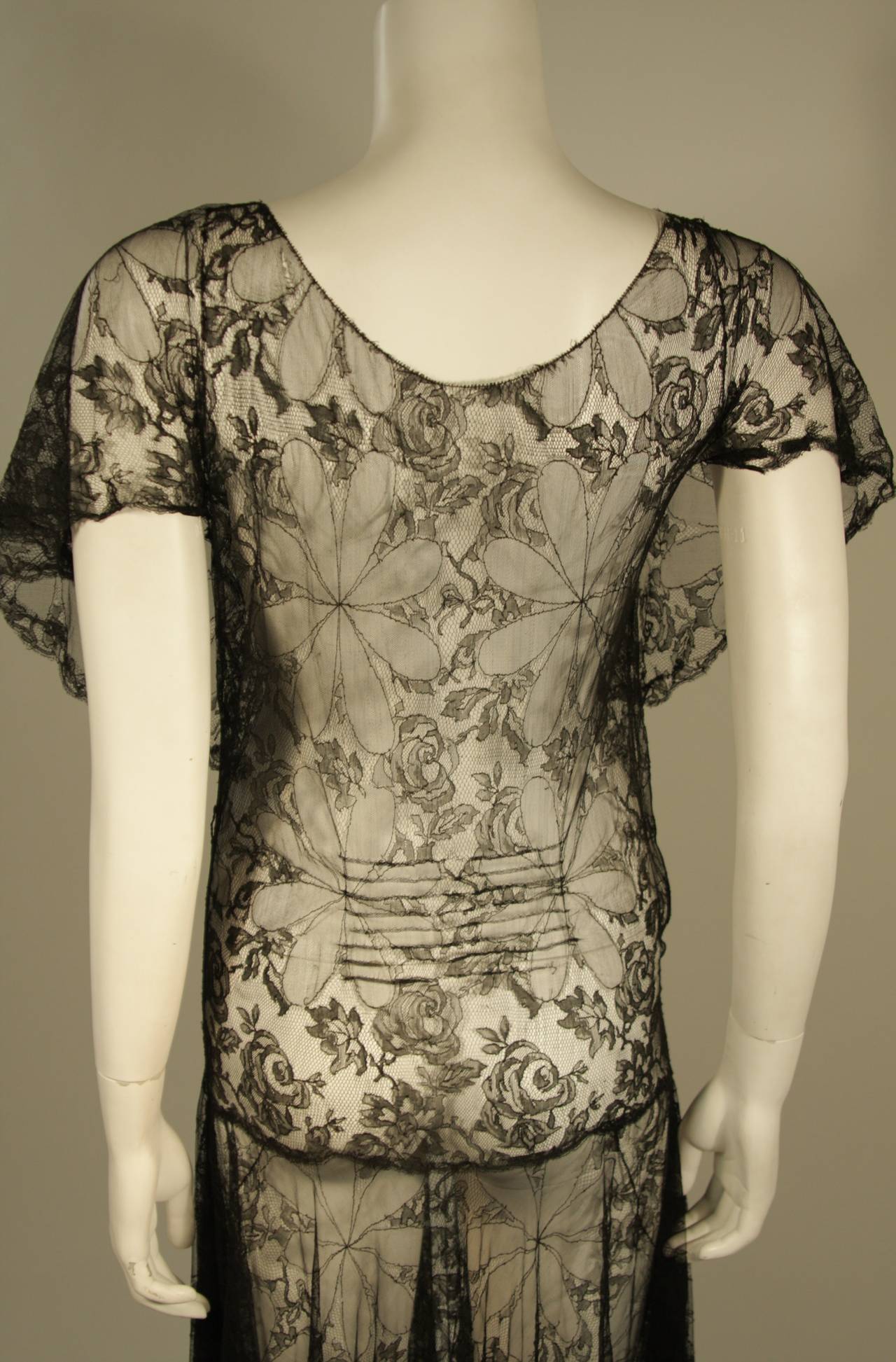 1930's Black French Lace Gown 5