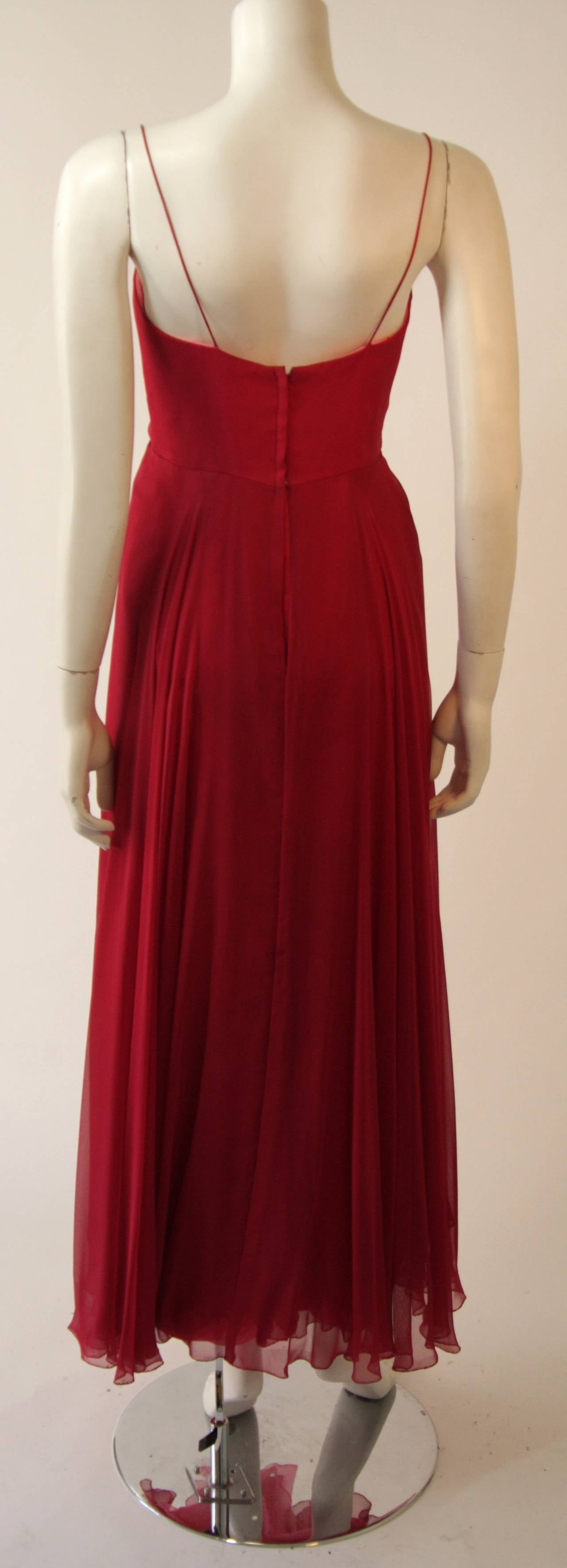 Myer Kahan Rose and Pink Chiffon Gown In Excellent Condition For Sale In Los Angeles, CA