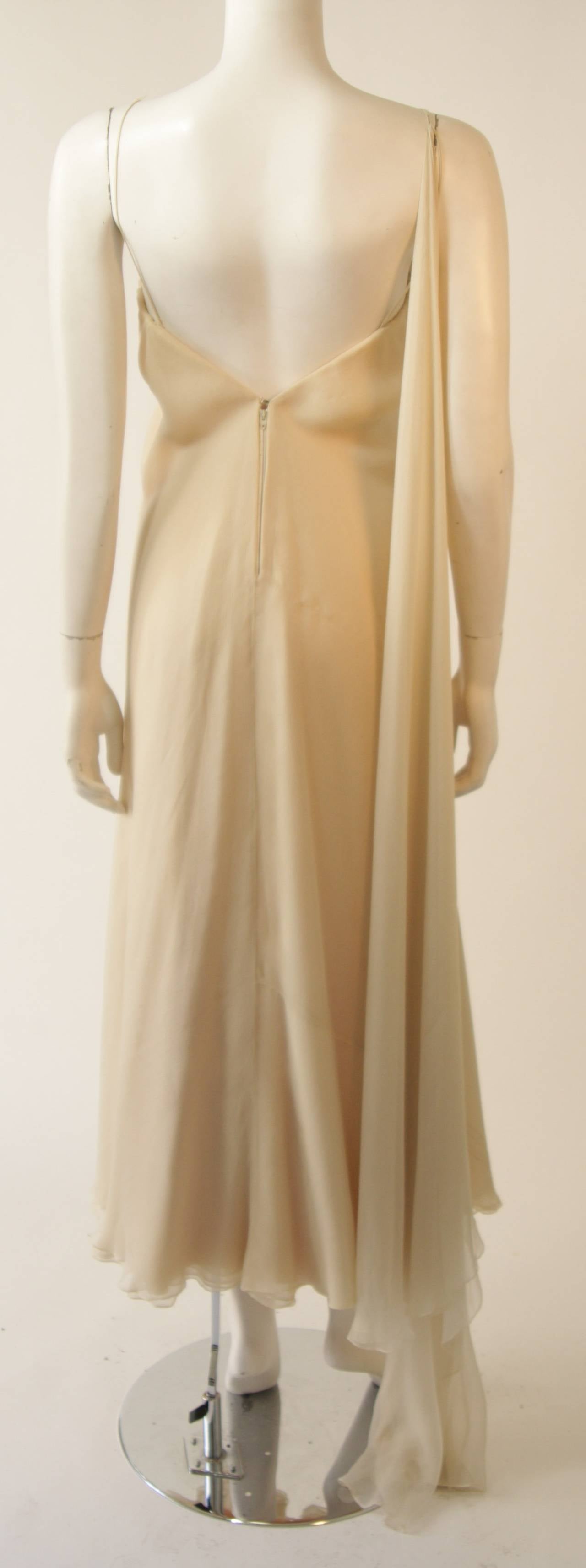 Stavropoulos 1970's Cream Silk Draped Silk Chiffon Gown In Excellent Condition For Sale In Los Angeles, CA