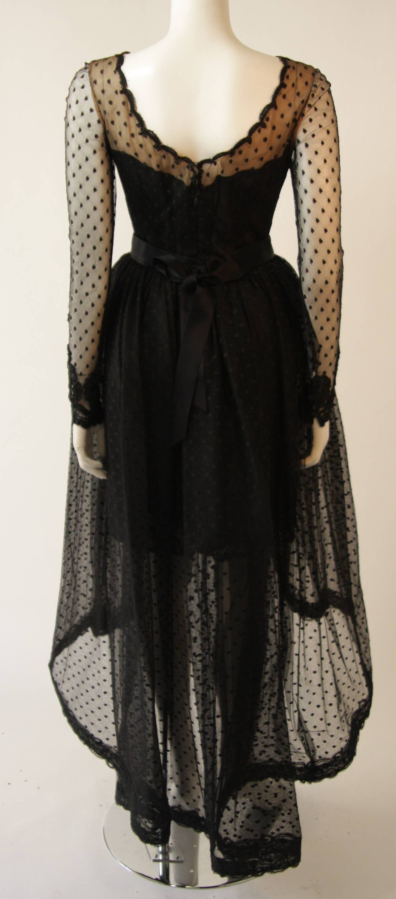 Bill Blass Black Polka Dot and Lace Cocktail Dress with Over-Skirt 3