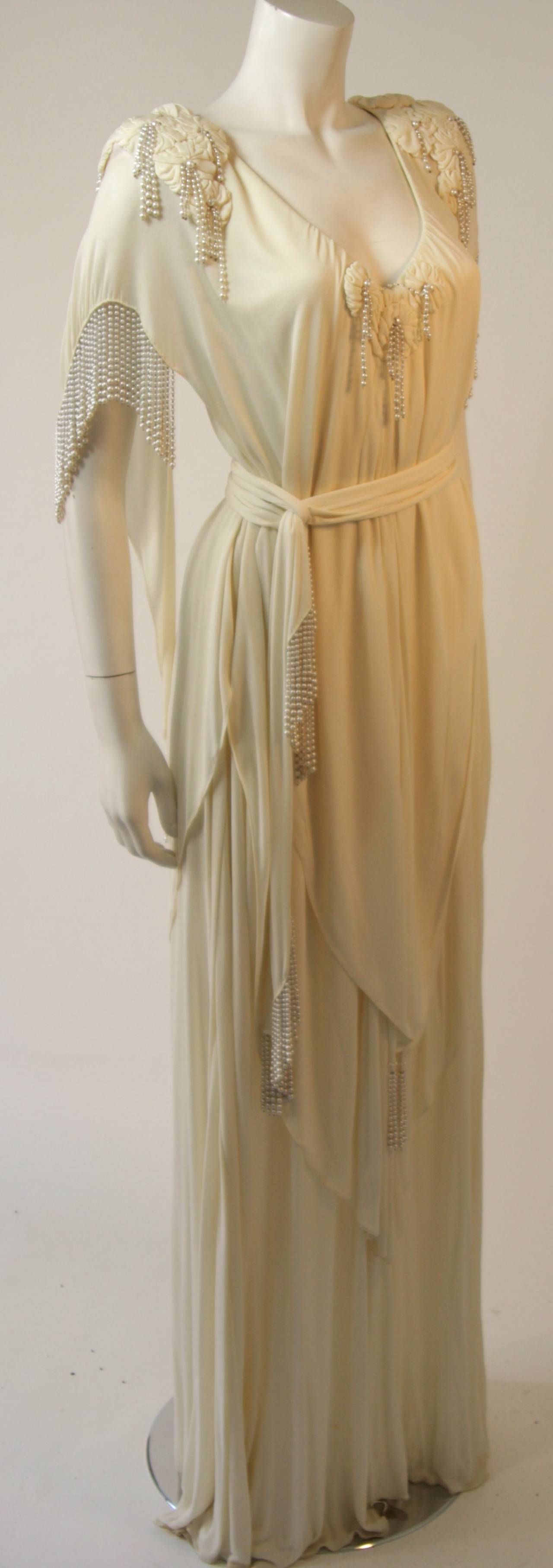 Women's Holly's Harp Off White Jersey Gown with Pearls