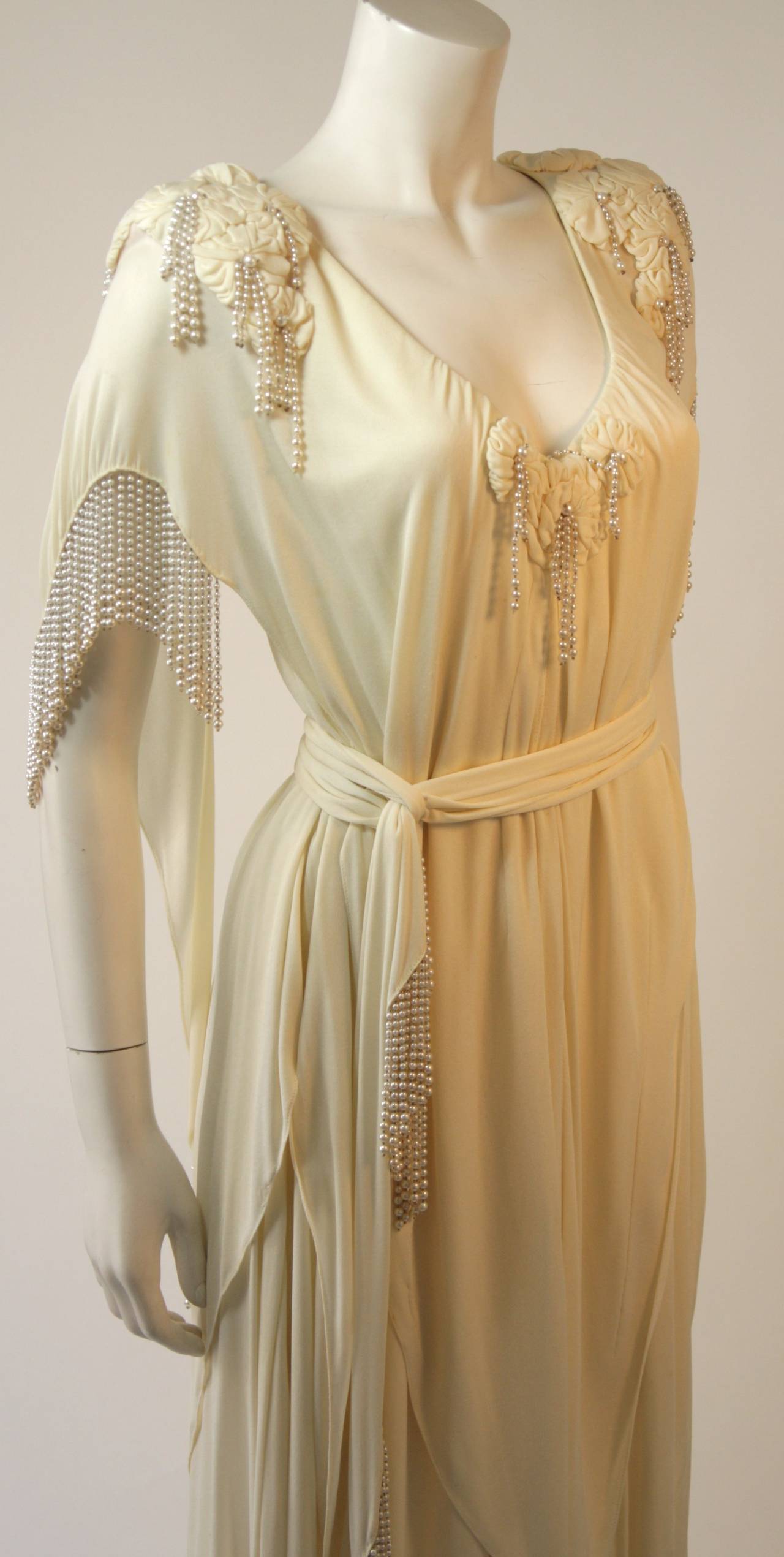 Holly's Harp Off White Jersey Gown with Pearls 1