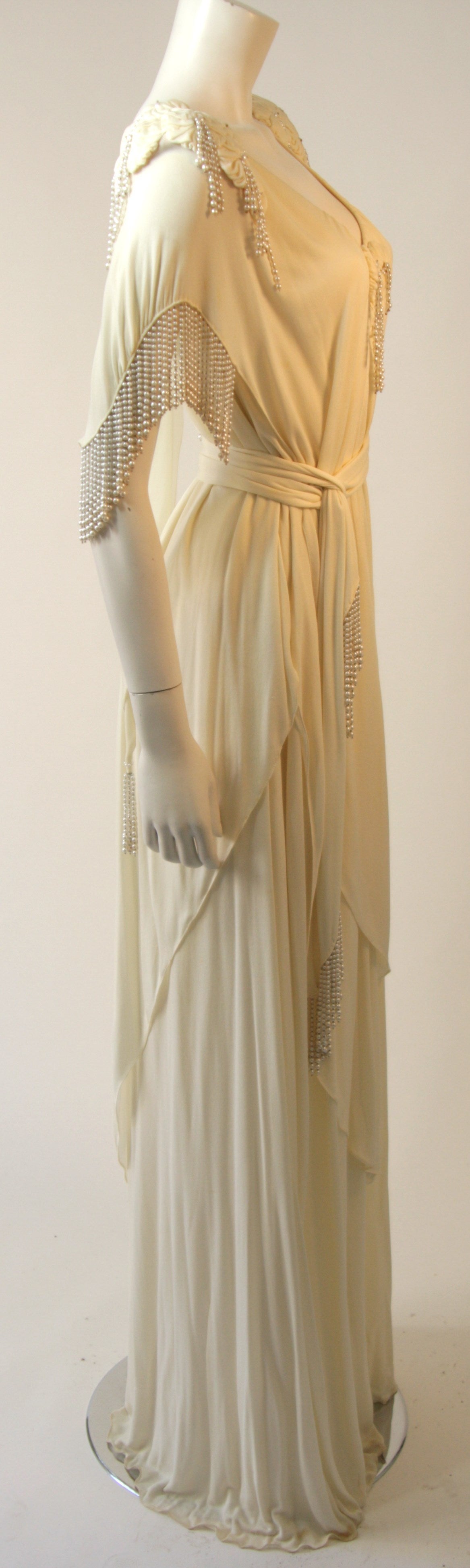 Holly's Harp Off White Jersey Gown with Pearls 2