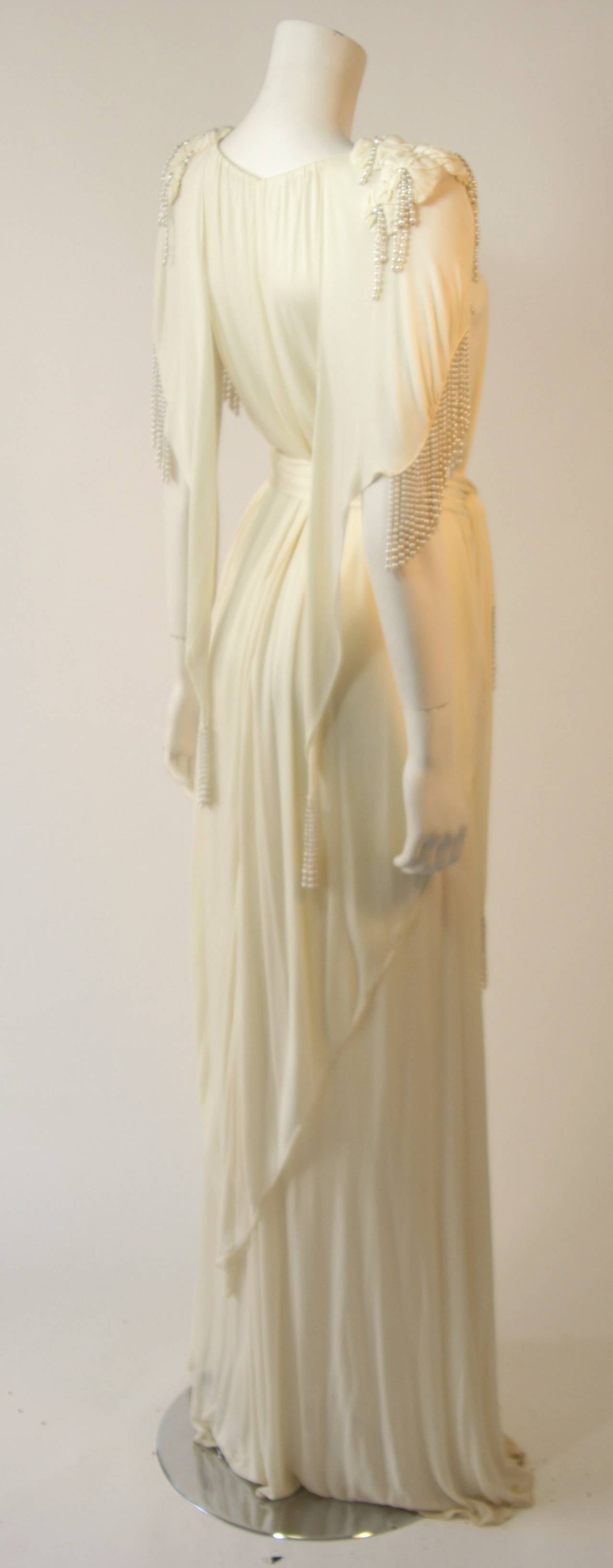 Holly's Harp Off White Jersey Gown with Pearls 3