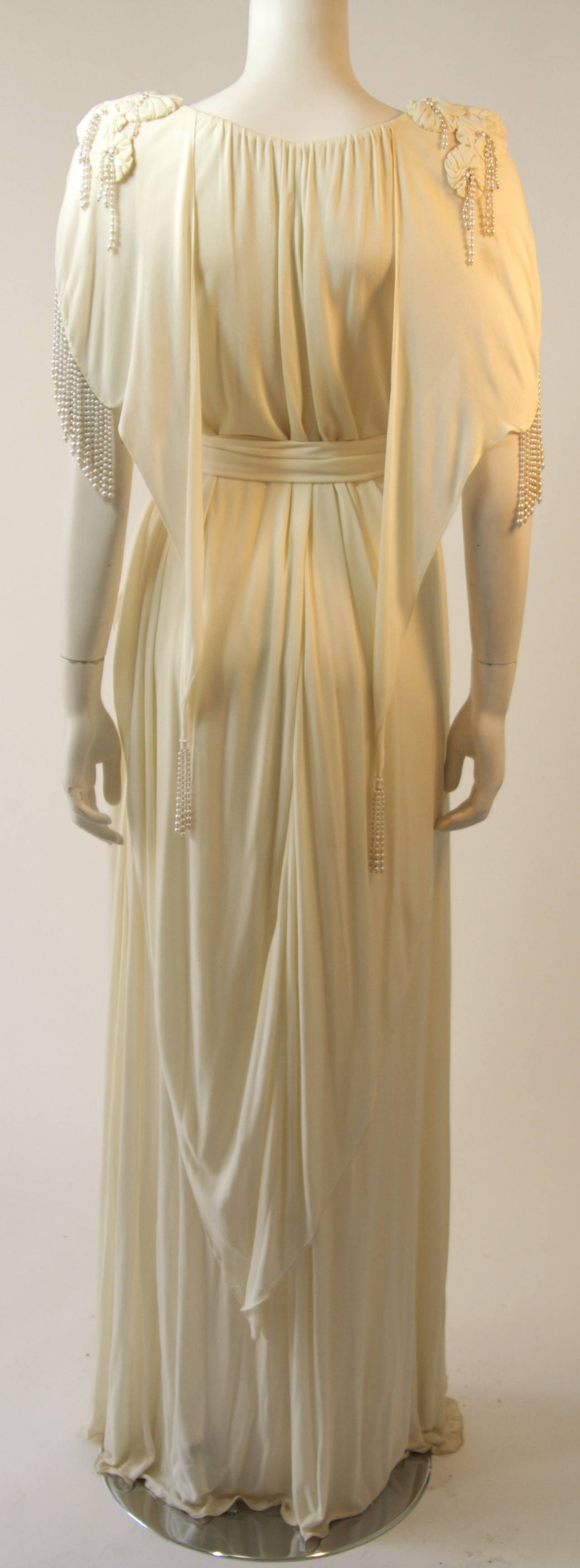 Holly's Harp Off White Jersey Gown with Pearls 4