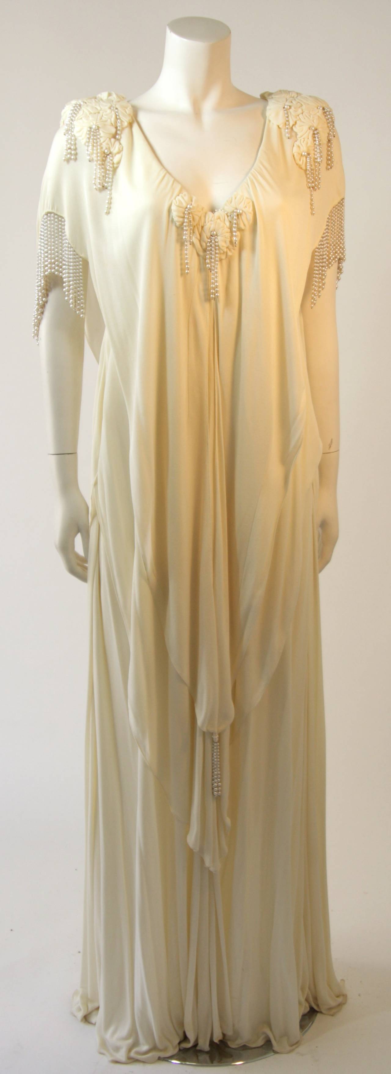 Holly's Harp Off White Jersey Gown with Pearls 5