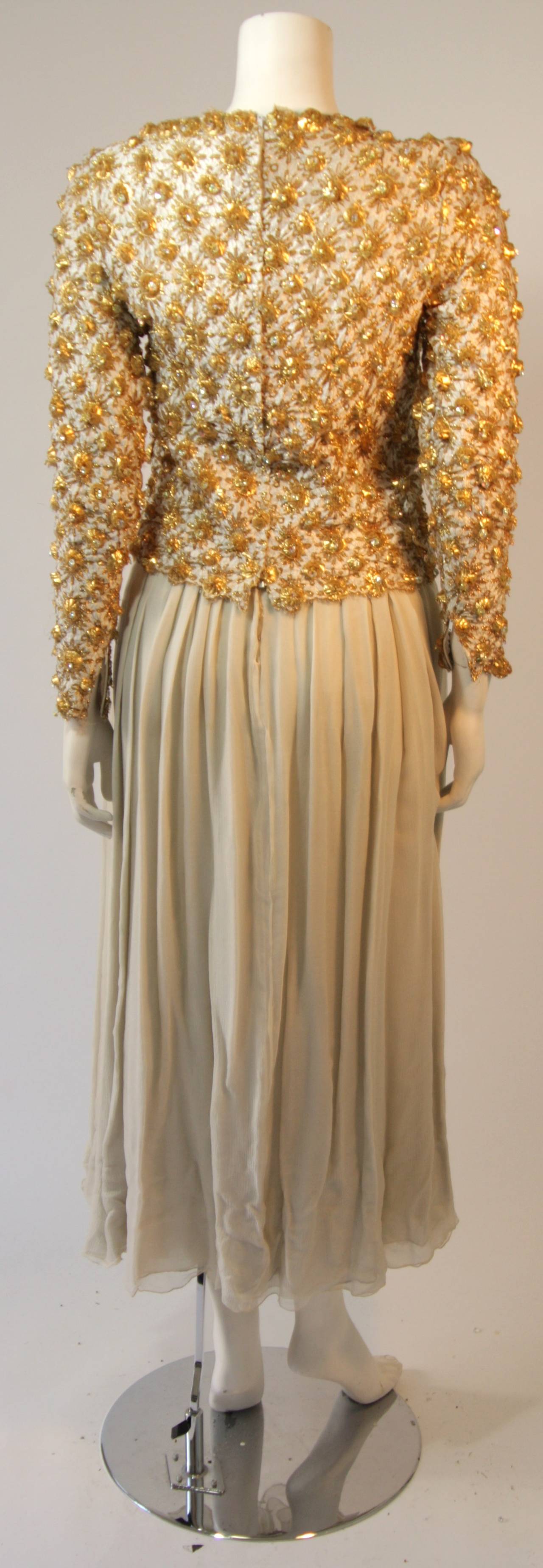 Gold and Chiffon Embellished 2 Piece Gown In Good Condition For Sale In Los Angeles, CA