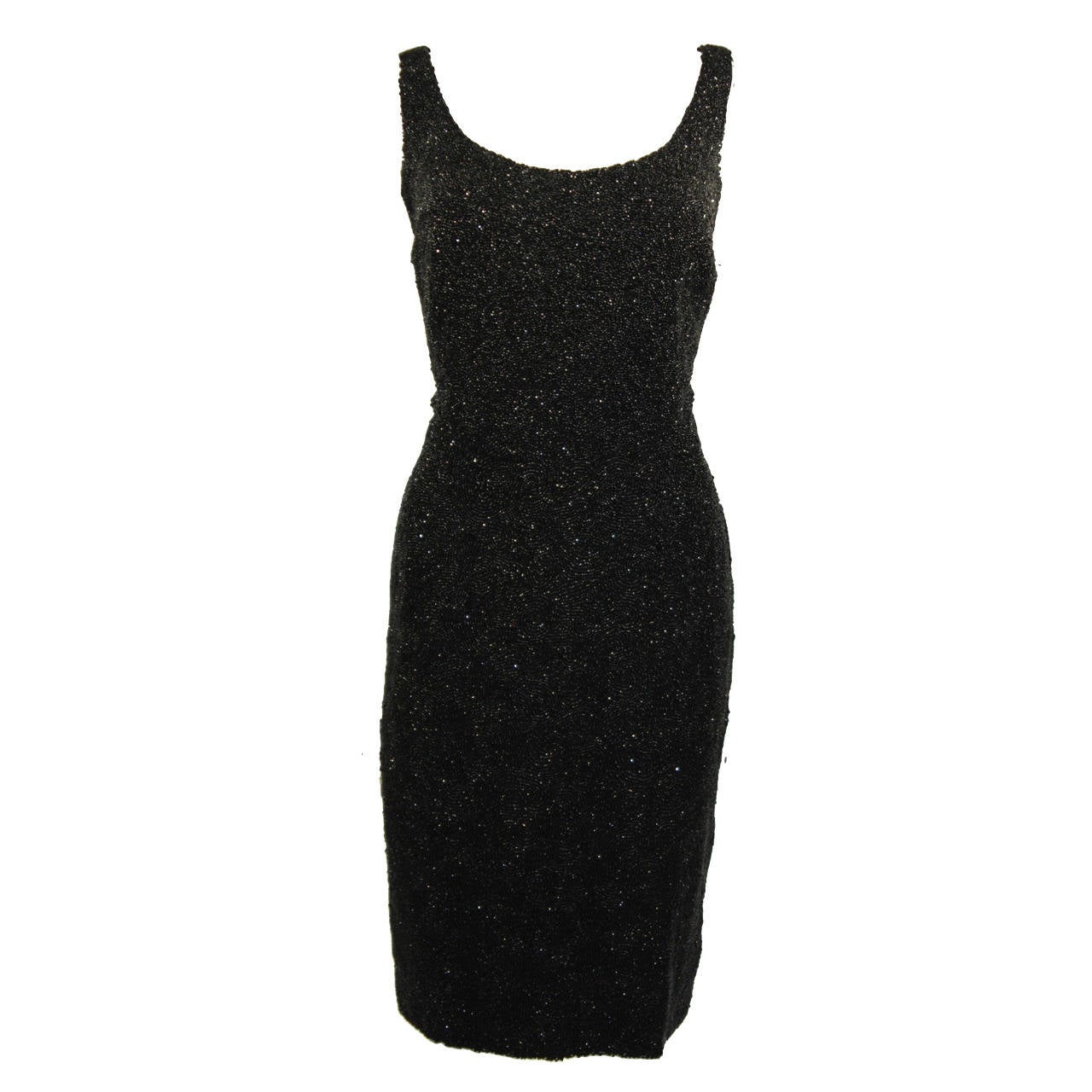 1960's Rare Black Caviar Beaded Cocktail Dress Size Large For Sale