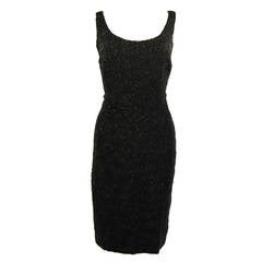 1960's Rare Black Caviar Beaded Cocktail Dress Size Large 7