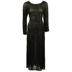 Vintage Giorgio Armani Geometric Pattern Black Beaded Gown Size 44