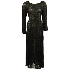 Giorgio Armani Geometric Pattern Black Beaded Gown Size 44