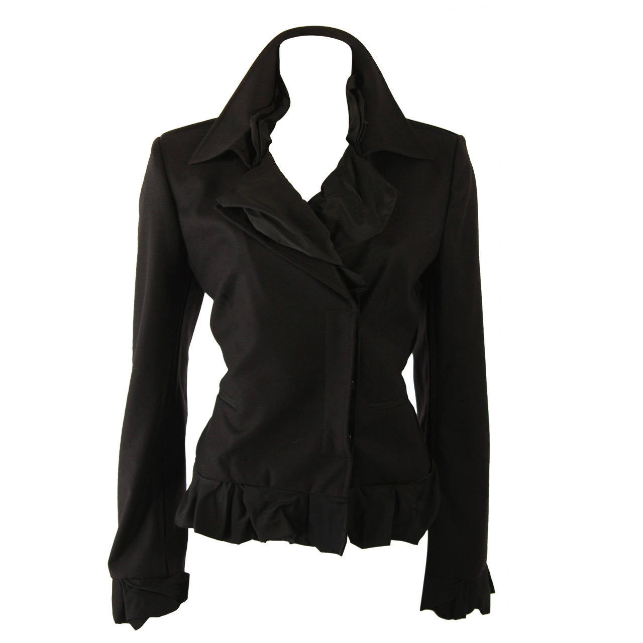 Yves Saint Laurent Black Wool Jacket with Silk Trim Size 42