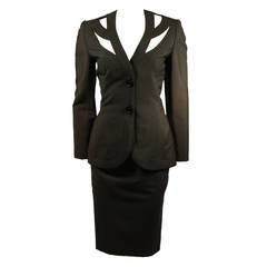 GALANOS HAUTE COUTURE Betsy Bloomingdale Black Skirt Suit with Cut-Out Details