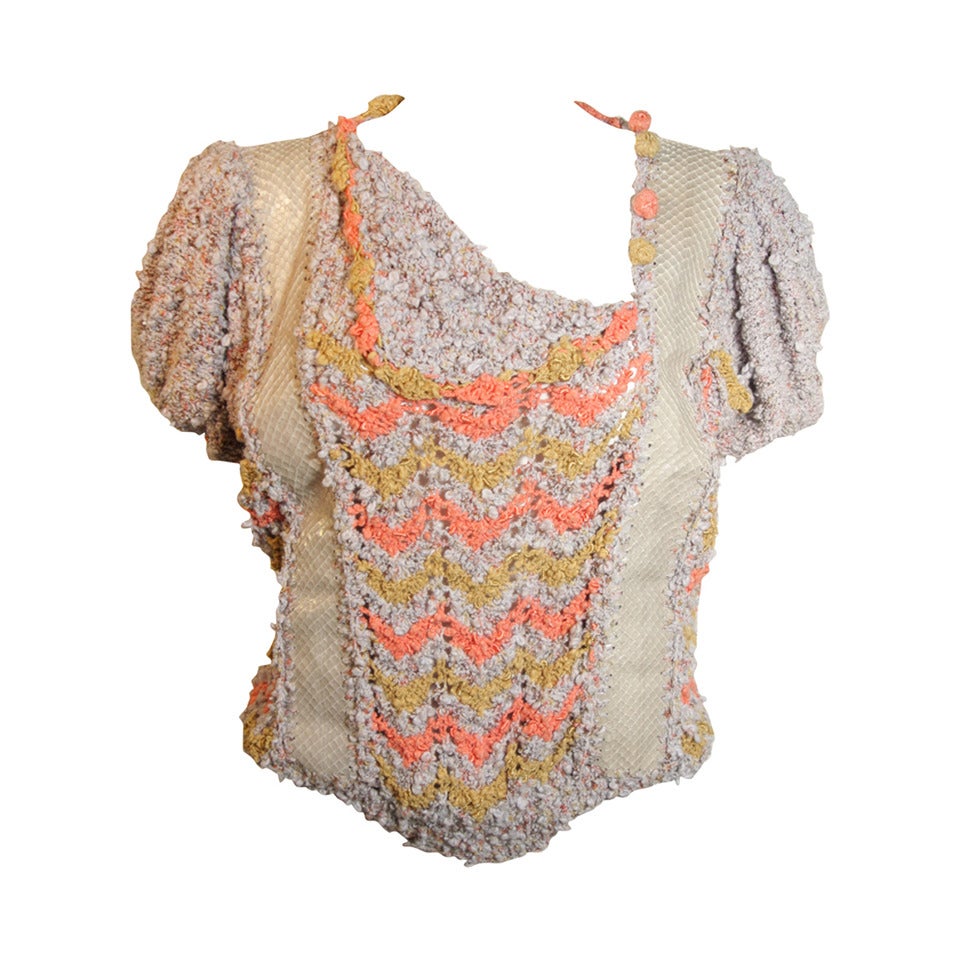 Norma Handmade Knit Sweater with Snakeskin Inserts For Sale