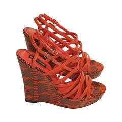 Roberto Cavalli Orange Snakeskin Wedges 38.5 with original box