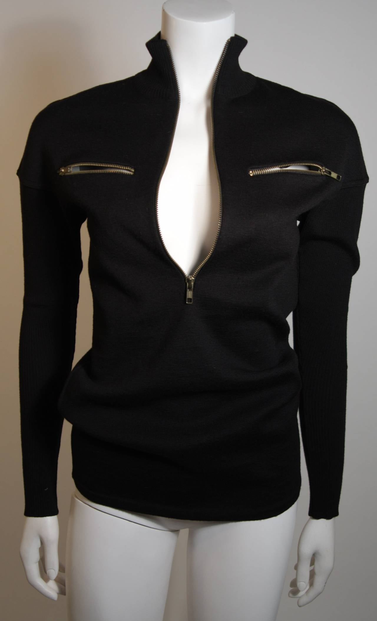 Women's Alaia Black Wool Sweater with Zippers Size XS