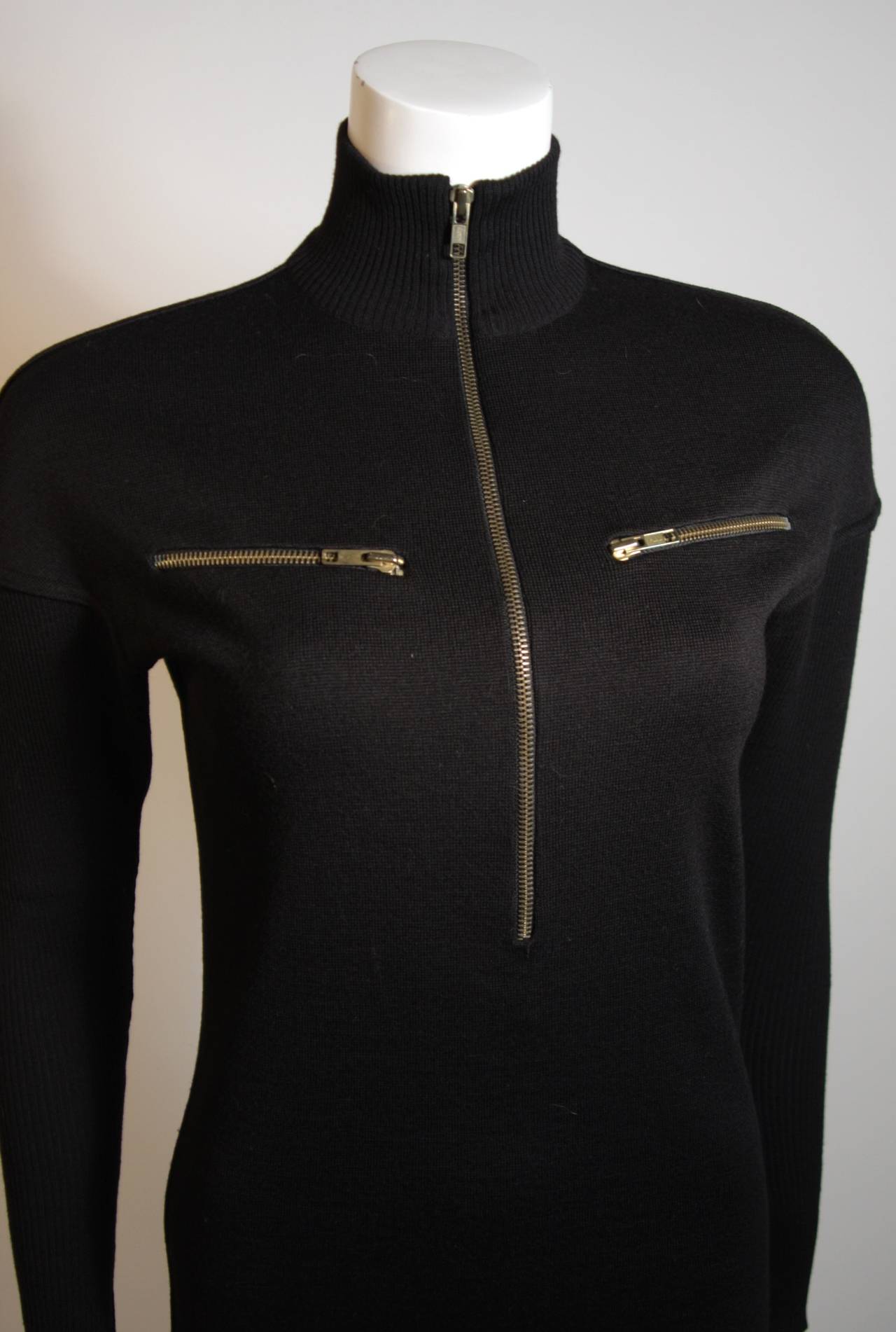 Alaia Black Wool Sweater with Zippers Size XS 1