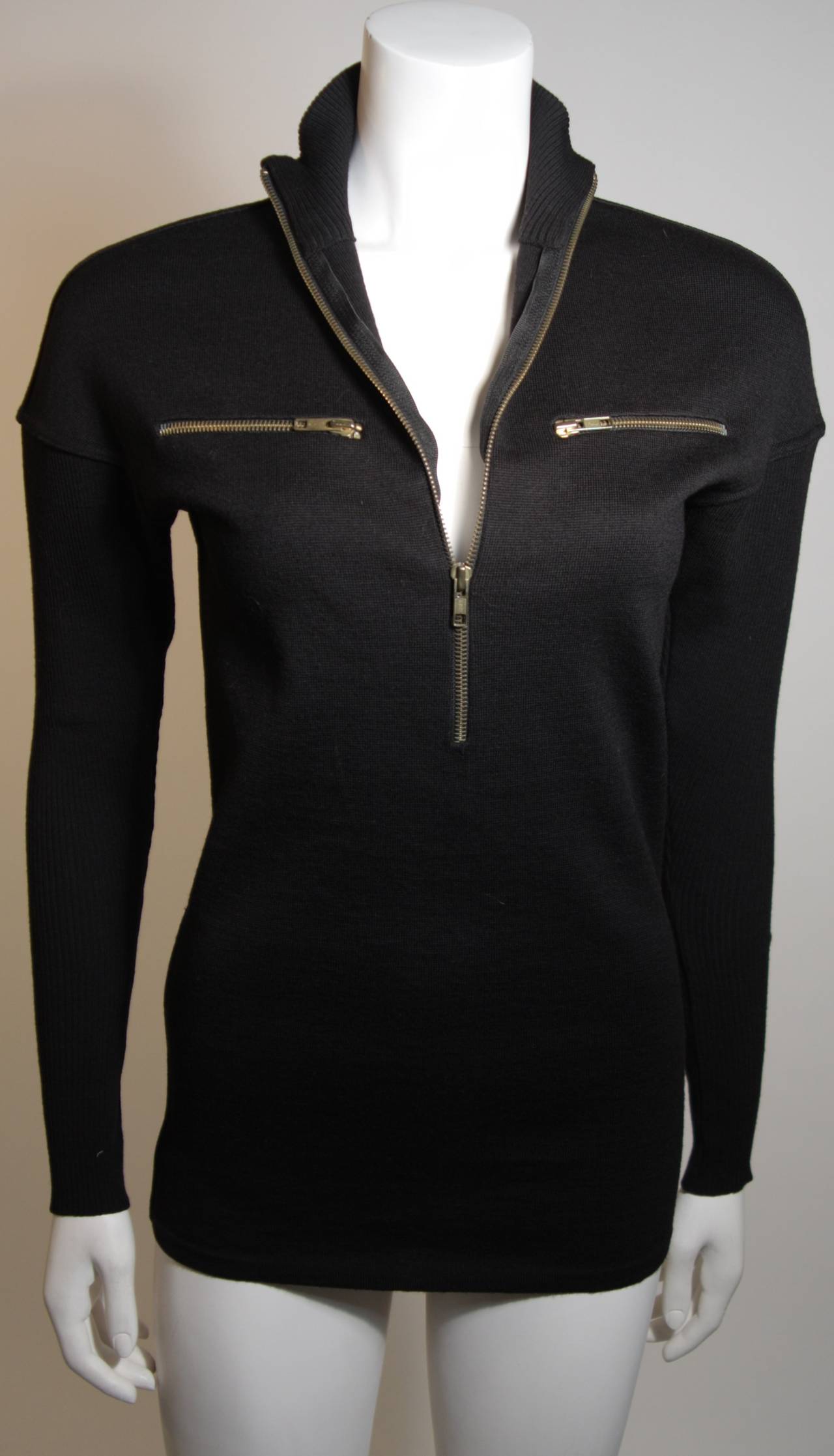 Alaia Black Wool Sweater with Zippers Size XS In Excellent Condition In Los Angeles, CA