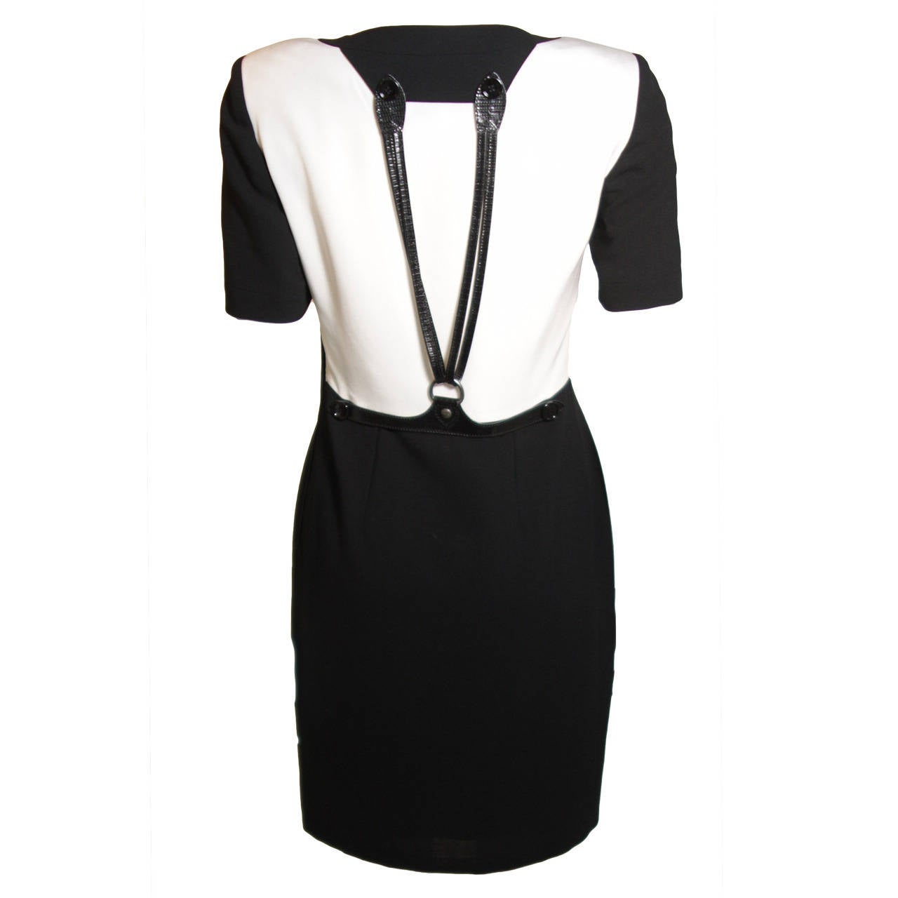 Gianfranco Ferre Black and White Contrast Dress with Suspender detail Size 40 For Sale