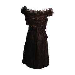 ARNOLD SCAASI Black Ruffled Silk Cocktail Dress with Bow 10